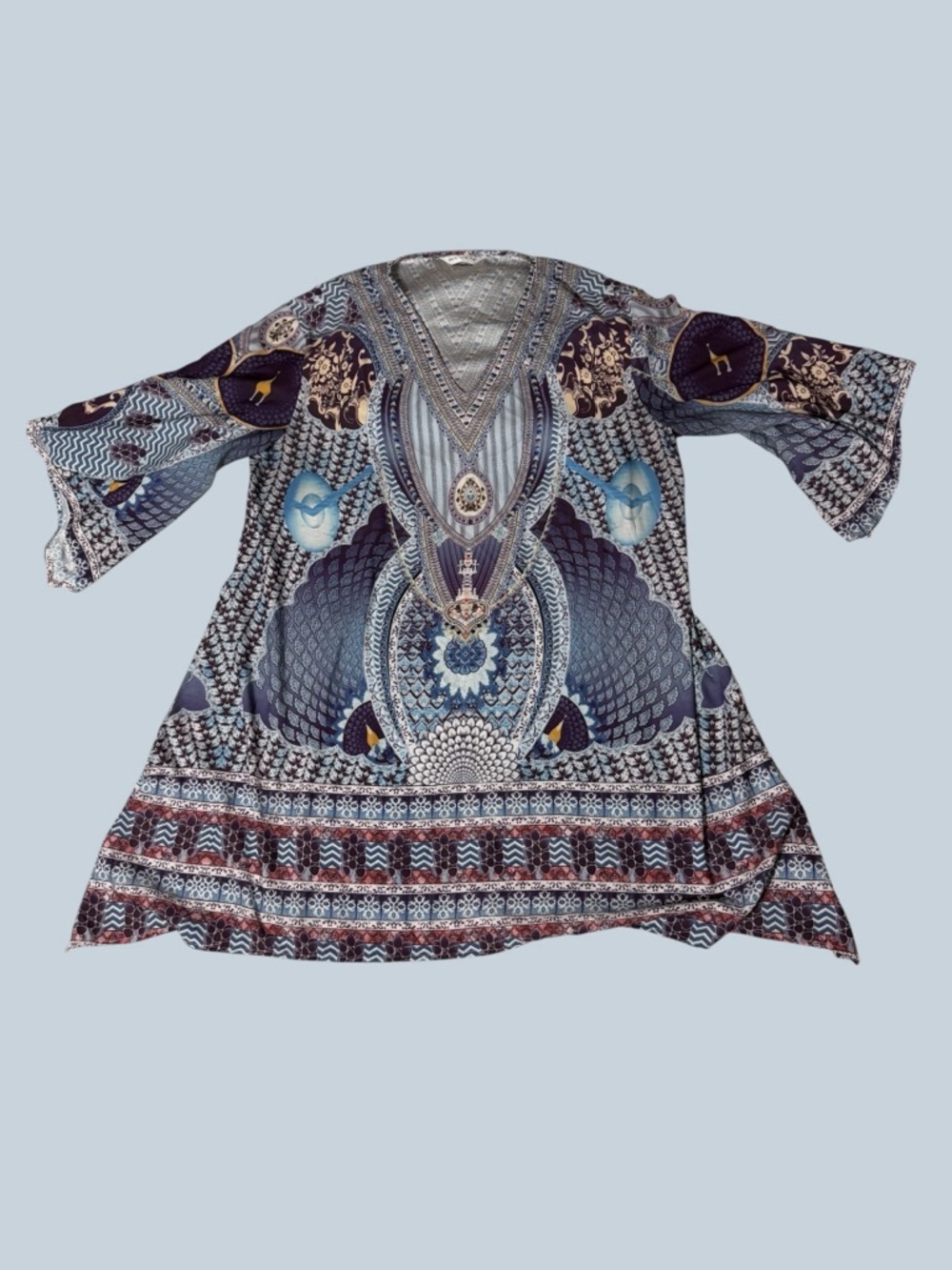 Boho Printed V-Neck Tunic Top in Navy XL - Picture 2 of 7